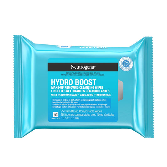 Neutrogena Hydro Boost Make-Up Removing Cleansing Wipes Made with Hydrating Hyaluronic Acid, 25 count