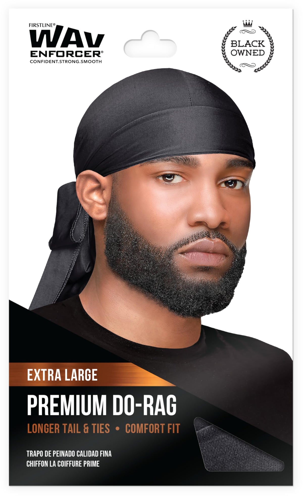 Wav Enforcer Premium Do-Rag - Men's Extra Large Black Do-Rag for Waves, Braids, Locs - Keeps Styles Laid & Intact Overnight