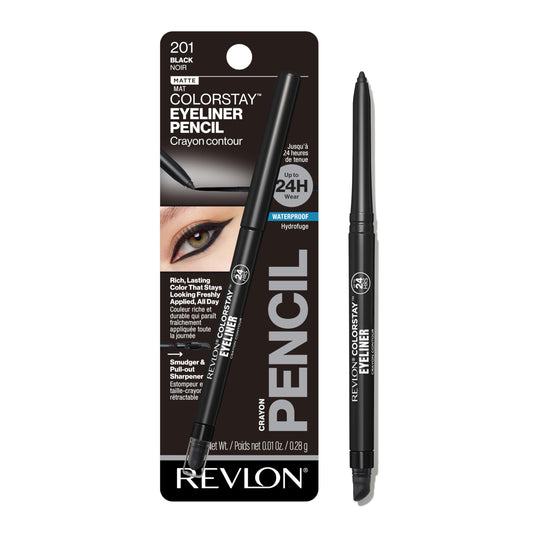 Revlon ColorStay Pencil Waterproof Eyeliner, Smudge-Proof, Eye Makeup with Built-In Sharpener, Packaging May Vary, 201 Black, 0.01 oz