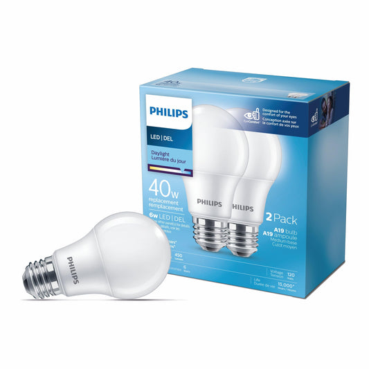 Philips 460741 Led 40W A19 Daylight (5000K) Non-Dimmable-2 Pack , white
