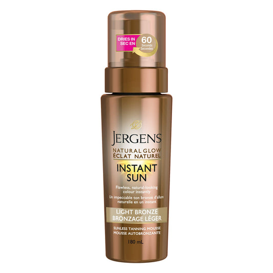 Jergens Natural Glow Instant Sun Sunless Tanning Mousse, Light Bronze, 180 mL