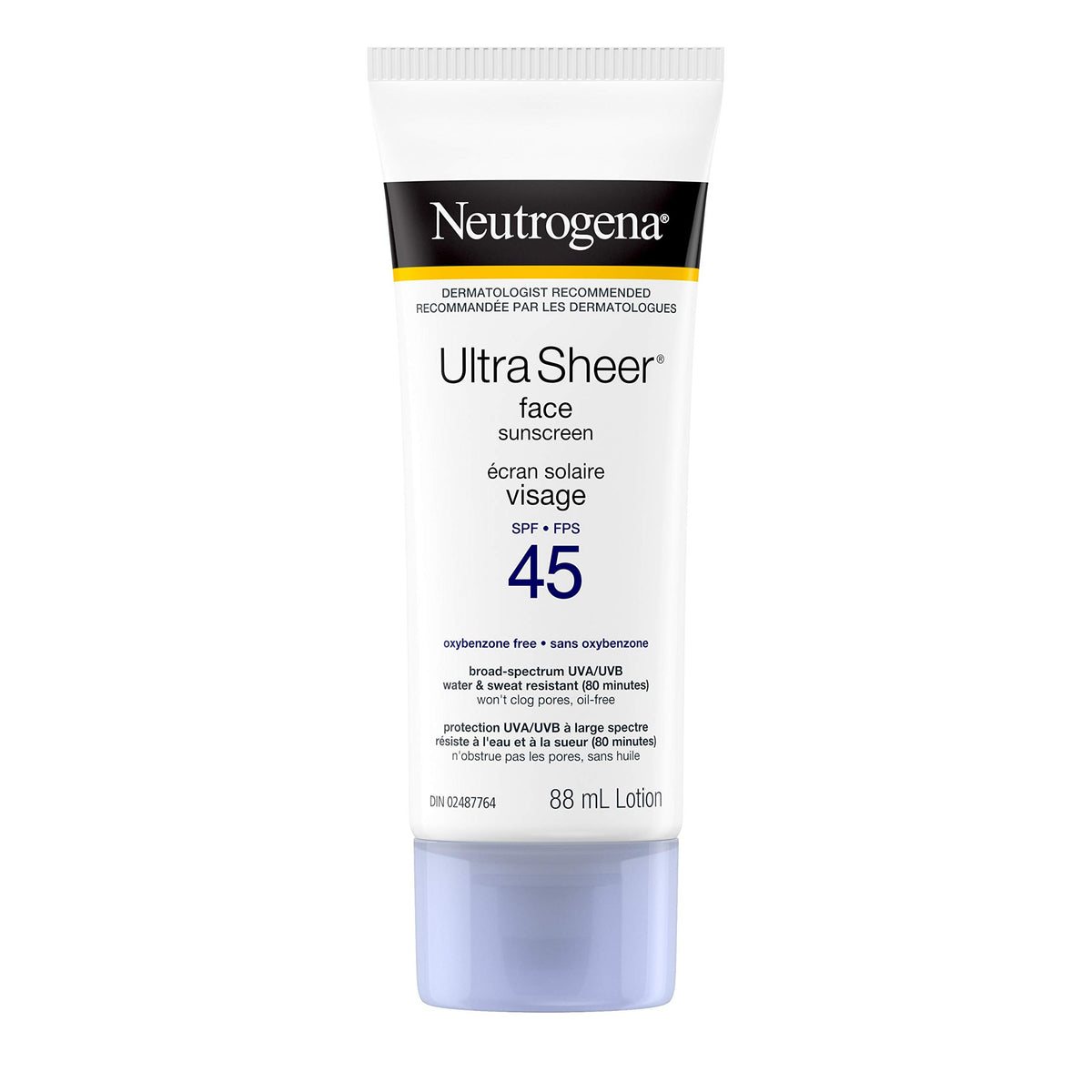 Neutrogena Ultra Sheer Face Sunscreen Lotion Broad Spectrum SPF 45, Dermatologist-tested, Oxybenzone-free, Non-comedogenic, Water Resistant & Non-Greasy, 88mL