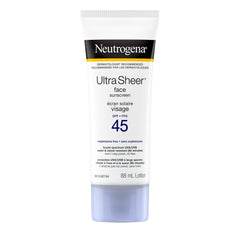 Neutrogena Ultra Sheer Face Sunscreen Lotion Broad Spectrum SPF 45, Dermatologist-tested, Oxybenzone-free, Non-comedogenic, Water Resistant & Non-Greasy, 88mL