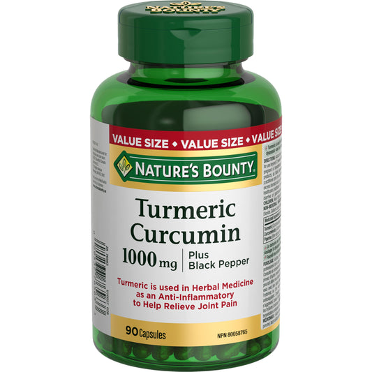 NATURE'S BOUNTY Turmeric Curcumin Plus Black Pepper, 1000 mg, Anti-inflammatory For Joint Pain, Aids Digestion, Antioxidant, Capsules, 108.9 g