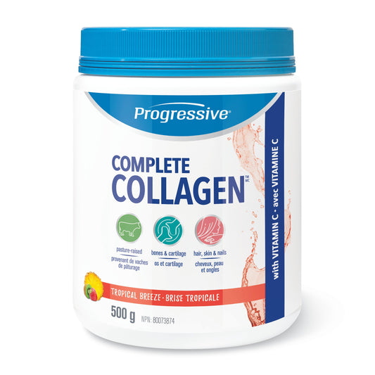 Progressive Complete Collagen Tropical Breeze, Canadian-Made, for Healthier Hair, Skin, Nails and Joints. Grass-Fed Non-GMO with Antioxidants, Hydrolyzed with Vitamin C for Best Absorption, 500 g