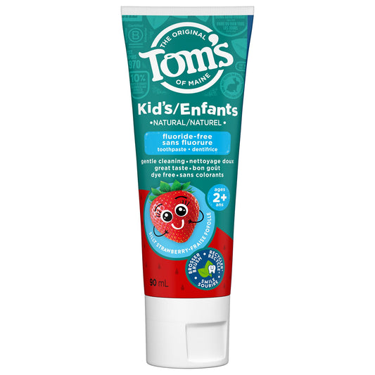 Tom's of Maine Children's Silly Strawberry Natural Fluoride Free Toothpaste – Anticavity Fluoride Toothpaste for kids – All Natural Fruity Flavor toothpaste, Strawberry Toothpaste kids 90 mL