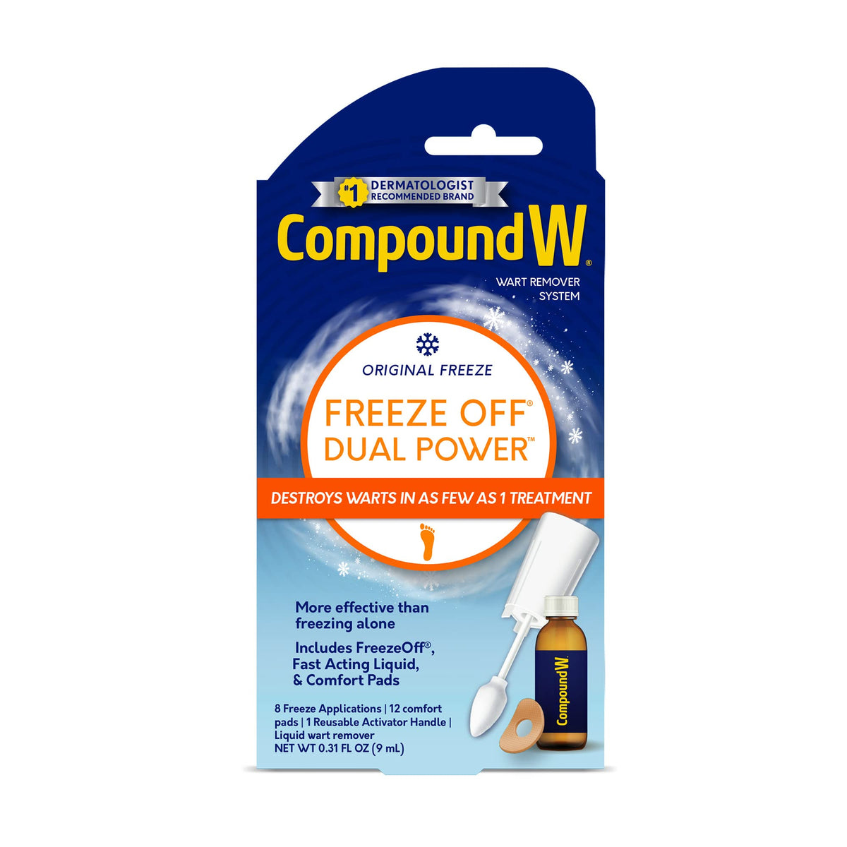 Compound W Freeze Off Dual Power for Large Warts, 8 Applications & 12 Comfort Pads, Effectively Removes Large Common & Plantar Warts