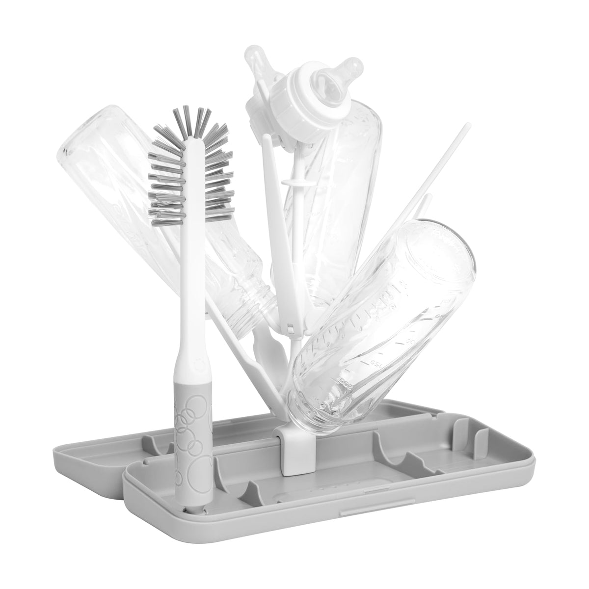 Ubbi On-The-Go Drying Rack and Brush Set, Includes Travel Case and Bottle Brush for Compact Storage, Holds Up to 8 Bottles, Baby Travel Accessories, Gray