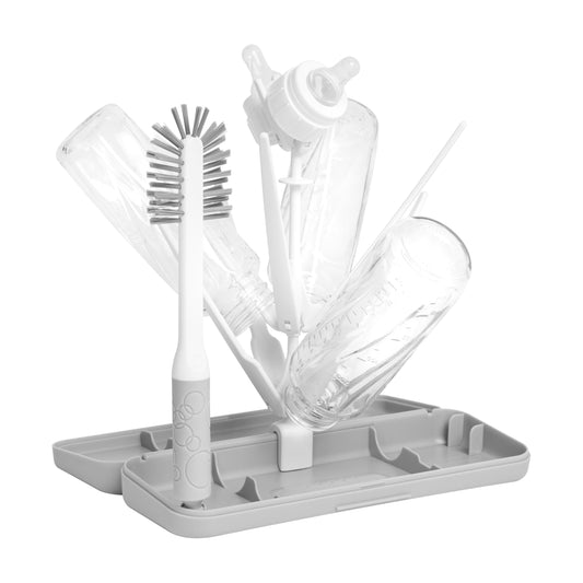 Ubbi On-The-Go Drying Rack and Brush Set, Includes Travel Case and Bottle Brush for Compact Storage, Holds Up to 8 Bottles, Baby Travel Accessories, Gray