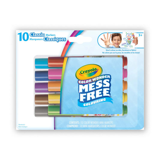 Crayola Color Wonder 10ct Mini Markers, Classic, Mess Free Colouring, Washable, No Mess, for Girls and Boys, Gift for Boys and Girls, Kids, Ages 3, 4, 5,6 and Up, Summer Travel, Cottage, Camping, on-the-go, Arts and Crafts, Gifting, (75-2387)