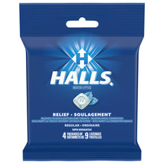 HALLS Regular Cough Drops, Throat Lozenges, Sore Throat Relief, Mentho-Lyptus, 4 Packs of 9 Lozenges