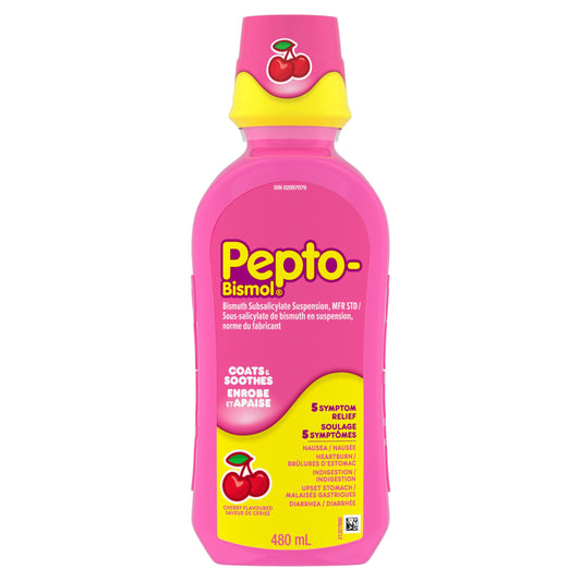 Pepto Bismol Liquid for Nausea, Heartburn, Indigestion, Upset Stomach, and Diarrhea Relief, Cherry Flavor 480mL