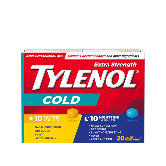 TYLENOL Extra Strength Cold eZ Tabs, Relieves Cold symptoms, Daytime and Nighttime, Convenience Pack, 20ct