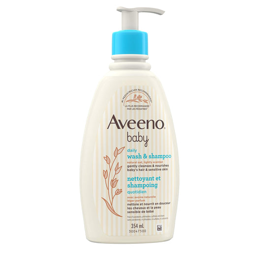 Aveeno Baby Daily Wash & Shampoo baby’s hair & Sensitive Skin Cleanser with Natural Oat Paraben Free & Phthalate Free, sulfates-free and dye-free - 354 mL