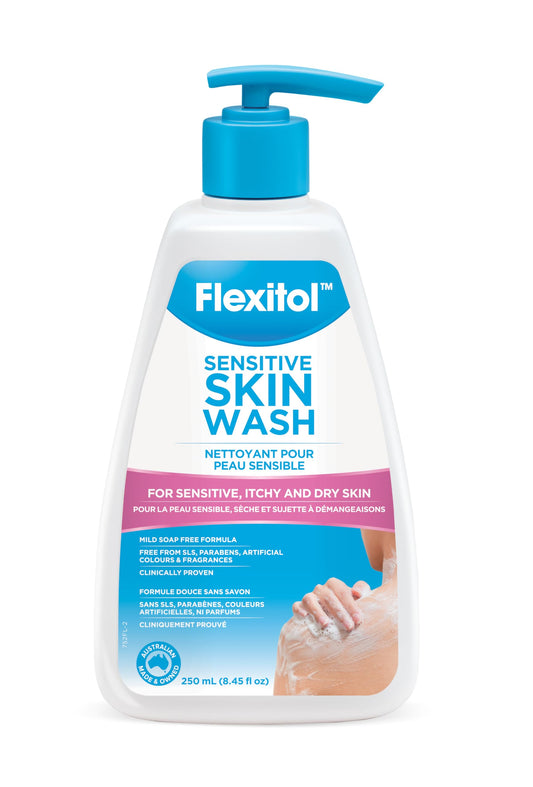 Flexitol Sensitive Skin Wash - Best Body Wash for Sensitive & Itchy Skin, Soap-Free Cleanser & Body Shampoo for Dry Skin Relief (250ml)