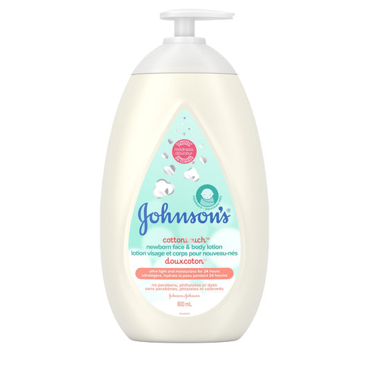 Johnson's Baby Newborn Face and Body Lotion, CottonTouch Cream, Hypoallergenic and Paraben-Free Moisturization for Baby's Sensitive Skin, Made with Real Cotton 800ml