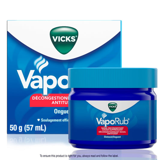 Vicks VapoRub Nasal Decongestant, Cough Suppressant, Relief from Cold, Aches, & Pains, Chest Rub Ointment, Original scent, 50 g/57 mL