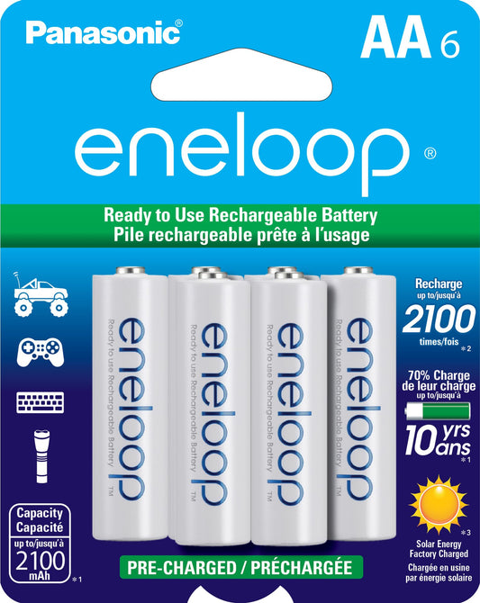 Eneloop Panasonic BK-3MCCA6BA AA 2100 Cycle Ni-MH Pre-Charged Rechargeable Batteries, 6-Battery Pack