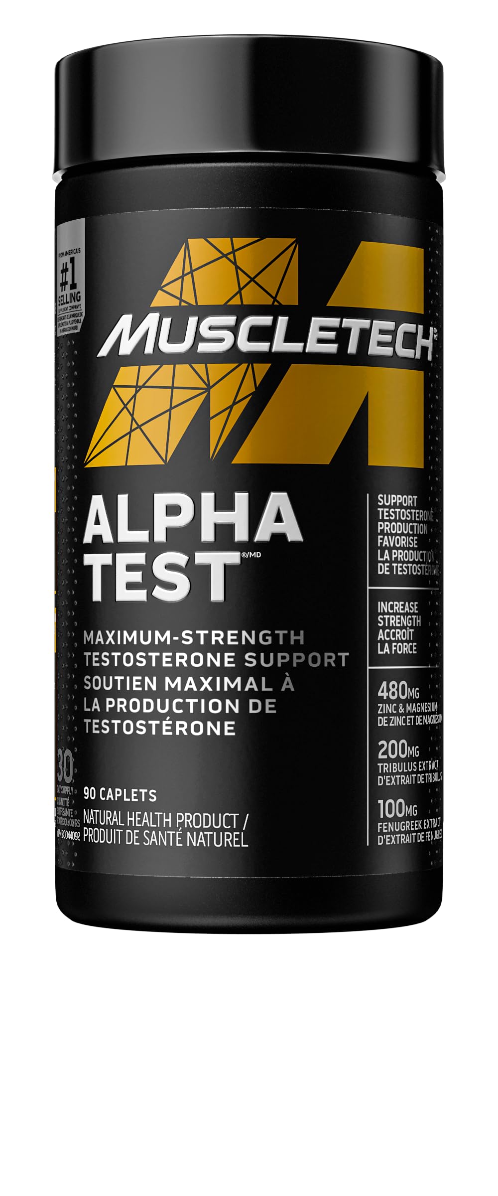 MuscleTech Testosterone Booster for Men, MuscleTech AlphaTest, Tribulus Terrestris for Men, Max-Strength ATP & Test Booster for Men, Boost Free Testosterone and Enhance ATP Levels, 90 Capsules -package varies