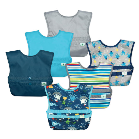 green sprouts Unisex Baby Pull-over Bib, Blue Solid & Aqua Pirate, Small
