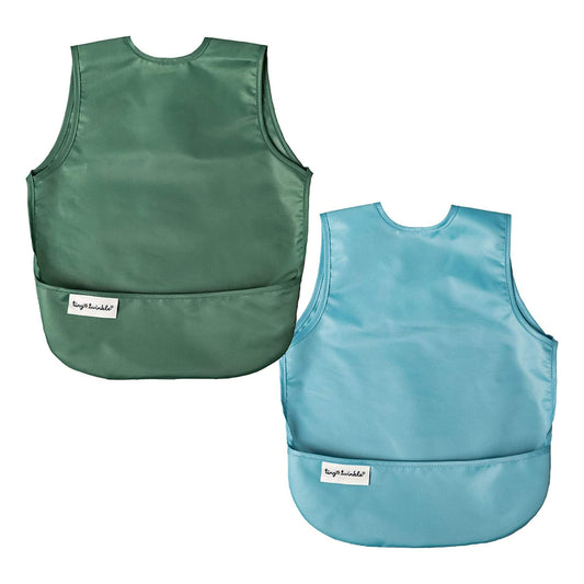 Tiny Twinkle Mess-Proof Apron Toddler Bibs w/Tug-Proof Closure, Baby Food Bibs, 2 Pack Slate, Grey