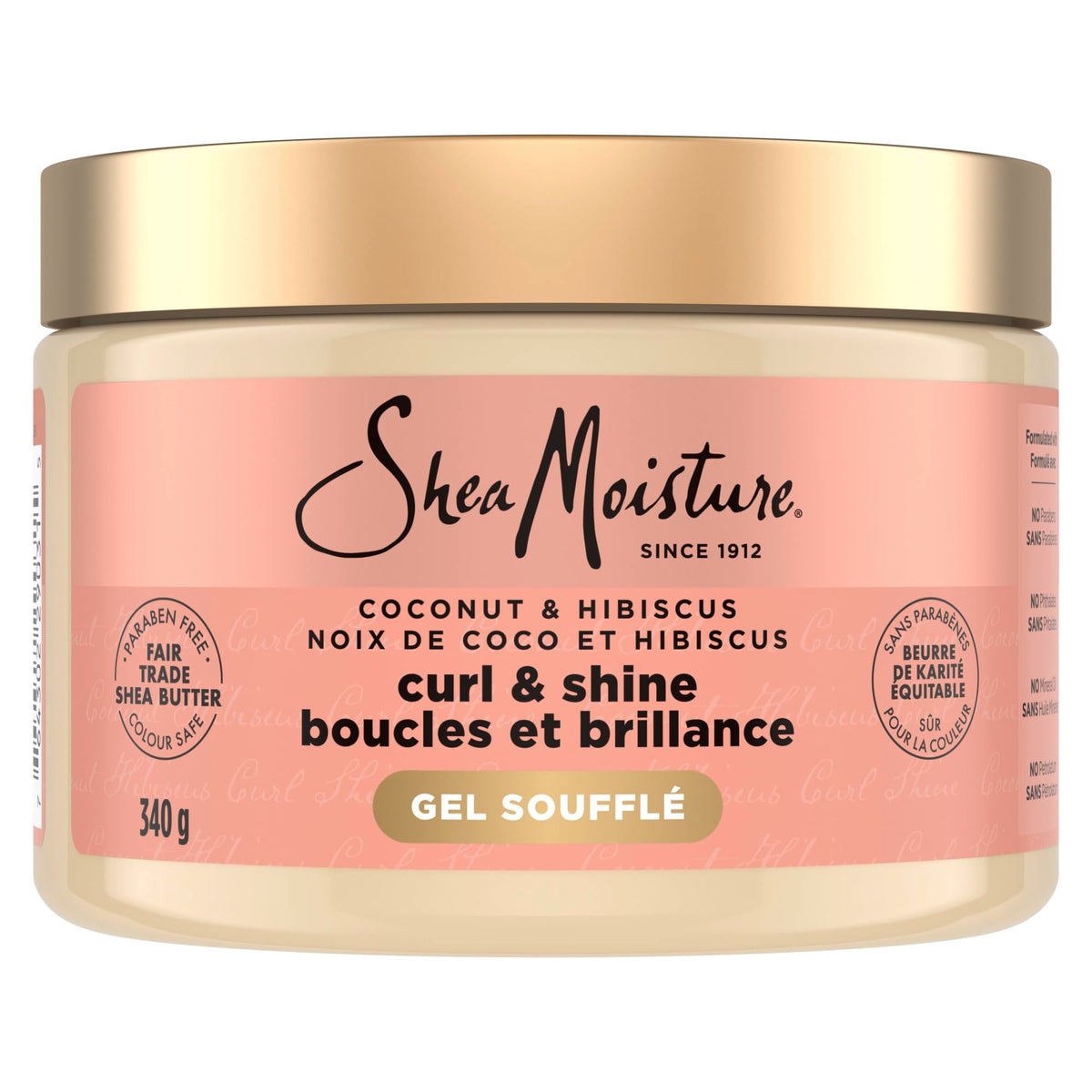 Shea Moisture Curling Gel Soufflé Leave-in Conditioner for thick, curly hair Coconut & Hibiscus moisturizes and defines curls 340 g