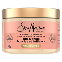 Shea Moisture Curling Gel Soufflé Leave-in Conditioner for thick, curly hair Coconut & Hibiscus moisturizes and defines curls 340 g