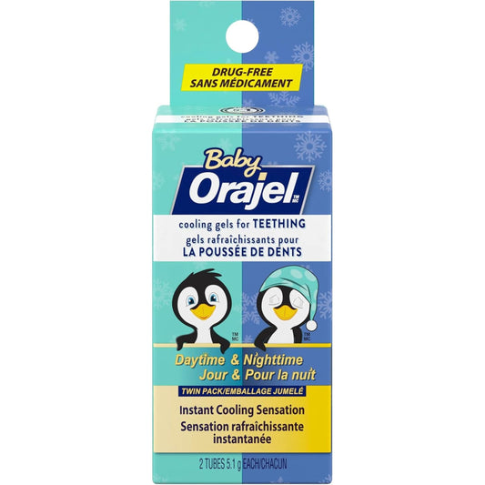 Orajel Baby Daytime and Nighttime Drug-Free Cooling Gels – Gentle, Soothing Relief for Sore Gums, 2 x 5.1g