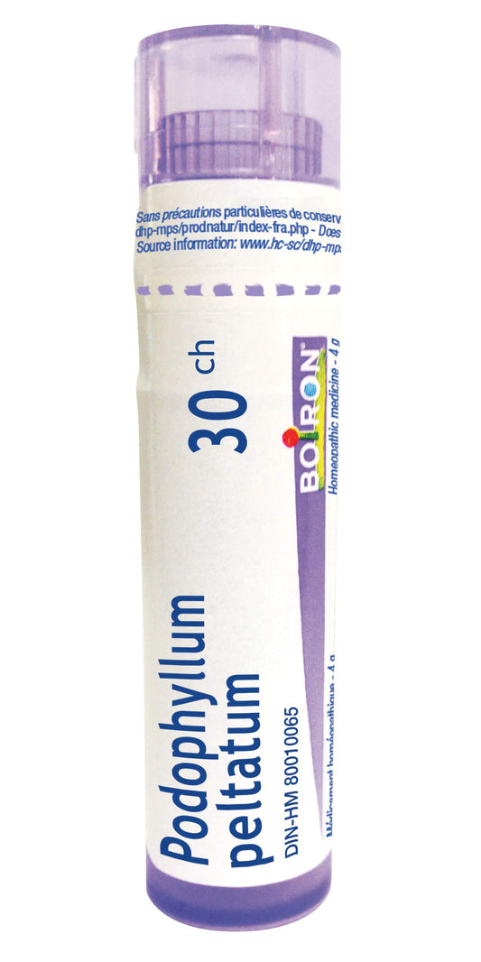 Boiron Podophyllum peltatum 30ch,Homeopathic medicine. Each tube contains 4 g (approximately 80 pellets)