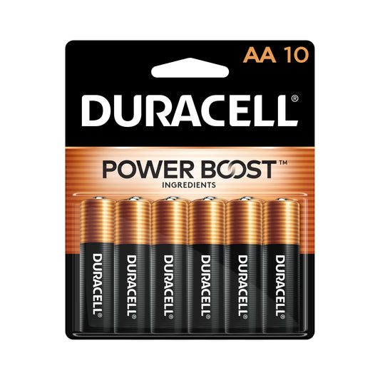 Duracell Coppertop AA Batteries with Power Boost Ingredients, 10 Count (Pack of 1) Double A Battery with Long-lasting Power, Alkaline AA Battery for Household and Office Devices