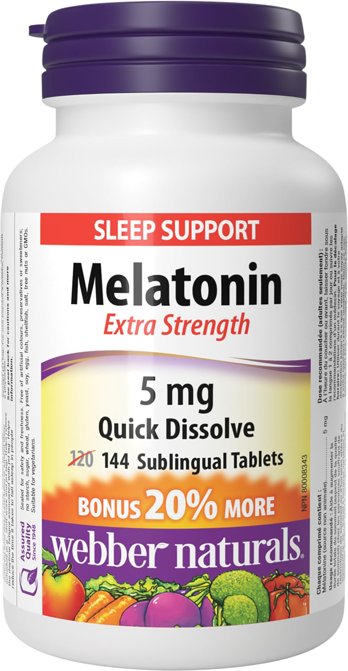 Webber Naturals Melatonin 5 mg, Extra Strength, 144 Quick Dissolve Tablets, For Sleep Support