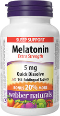 Webber Naturals Melatonin 5 mg, Extra Strength, 144 Quick Dissolve Tablets, For Sleep Support
