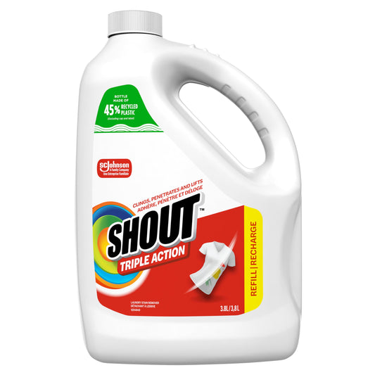 Shout Triple-Acting Laundry Stain Remover Spray, Clings, Penetrates, and Lifts Tough Stains, 3.8L