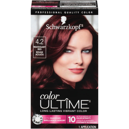 Schwarzkopf Color Ultime Hair Color, 4.2 Mahogany Red, 1 Application - Permanent Red Hair Dye for Vivid Color Intensity and Fade-Resistant Shine up to 10 Weeks