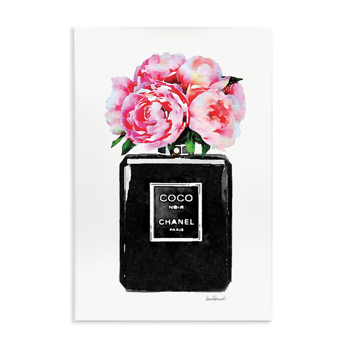Stupell Industries Glam Perfume Bottle Flower Black Peony Pink Wall Plaque Art, Proudly Made in USA
