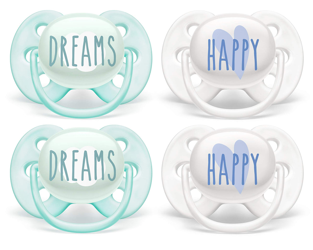 Philips Avent Ultra Soft Pacifier Deco 0-6M Green Dreams/Happy, 4 Pack