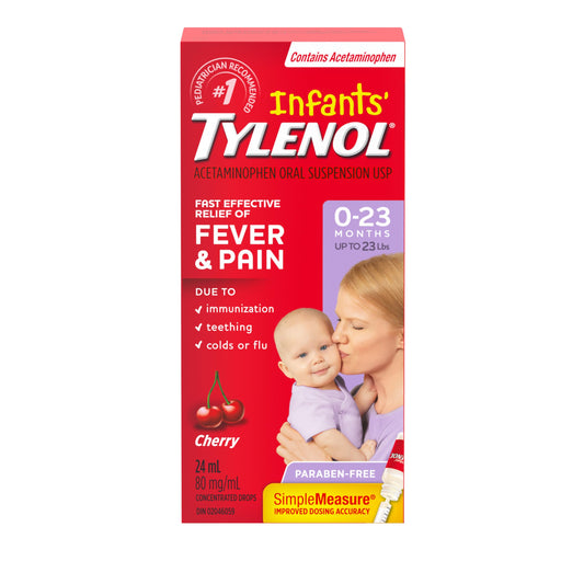 Tylenol Infant Fever, Teething and Pain Reliever for Baby, Cherry Suspension Medicine, 24ML