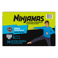 Ninjamas Pampers Nighttime Bedwetting Underwear Boys Size L (29-43+ kg) 34 Count (Packaging & Prints May Vary)