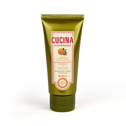Cucina Nourishing Hand Butter by Fruits & Passion, Sanguinelli Orange & Fennel, 60 ml – Olive Oil Enriched Hand Cream, Non-Greasy Moisturizing Care, Made in Canada