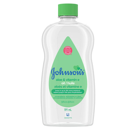 Johnson's Baby Oil Gel with Moisturizing Aloe Vera, Skin-Soothing Vitamin E and Mineral Oil, 591 ml