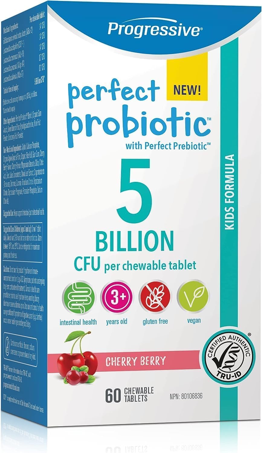 Progressive Perfect Probiotic Kids Chewable 5B, 60 Count Cherry Berry Flavour