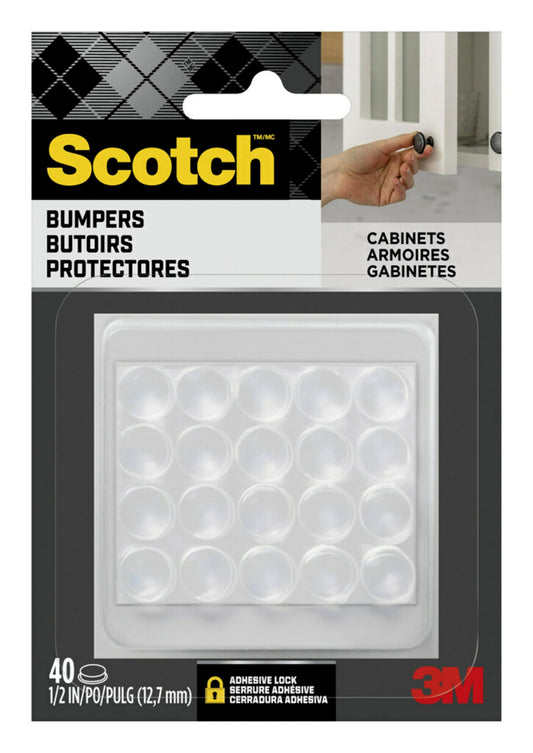 Scotch Clear Adhesive Bumper Pads 40 PCS, Self-Stick Rubber Pads 1/2" round, Cabinet Door Rubber Bumpers, Designed to Protect Cabinets and Drawers, Sound Dampening, Transparent (SP951-NA)