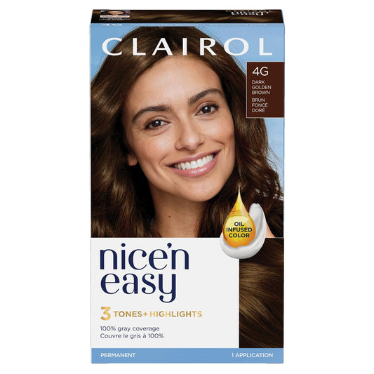 Clairol Nice'n Easy Permanent Hair Dye, 4G Dark Golden Brown | 100% Grey Coverage | Long‑Lasting, Natural‑Looking Colour & Shine |Pack of 1