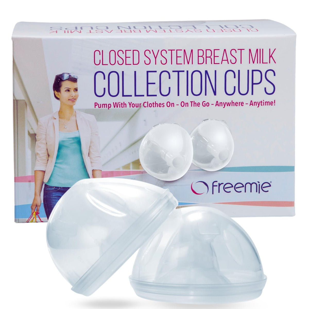 Freemie Freemie Closed System Breast Milk Collection Cups, Pump With Your Clothes On, On The Go, Anywhere, Anytime!, Clear, 25mm And 28mm Funnels (Compatible Pump Not Included)