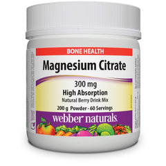 Webber Naturals Magnesium Citrate Powder, 200 Grams, High Absorption Minerals, Supports Bone and Muscle Functions, Natural Berry Flavour, Vegan