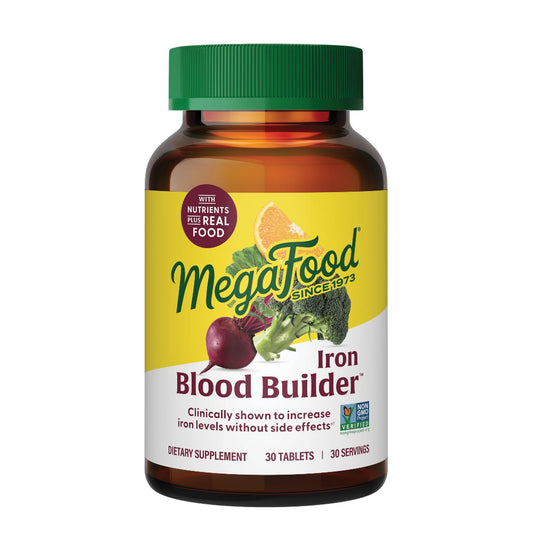 MegaFood Blood Builder Iron Supplement Clinically Shown to Increase Iron Levels Without Side Effects, Vegan Supplement for Women with Vitamin C, Vitamin B12 & Folic Acid, 30 Tablets