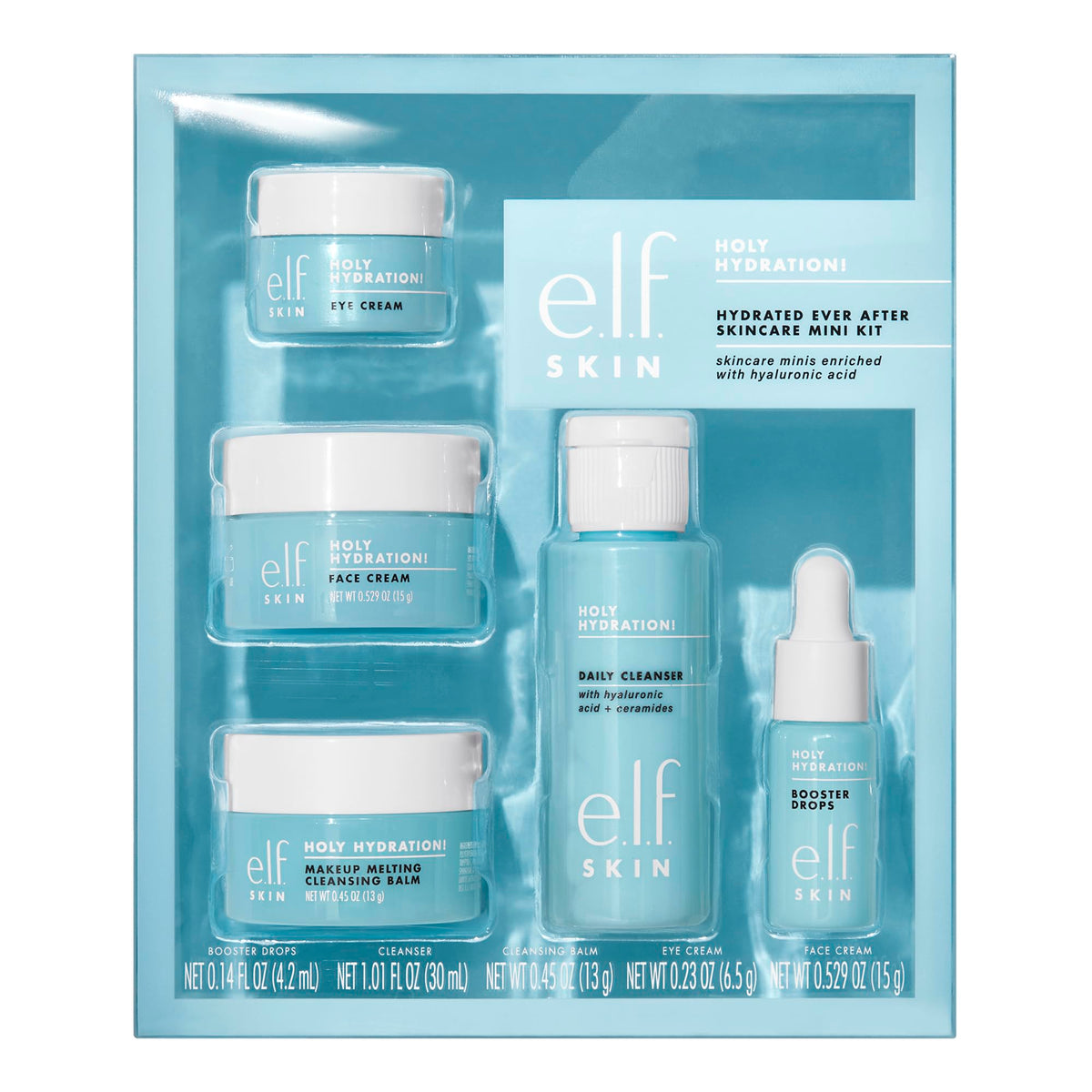 e.l.f. SKIN Holy Hydration Hydrated Ever After Skincare Mini Kit, Cleanser, Makeup Remover, Moisturiser & Eye Cream For Hydrating Skin, Airplane-Friendly Sizes
