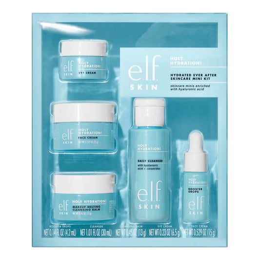 e.l.f. SKIN Holy Hydration Hydrated Ever After Skincare Mini Kit, Cleanser, Makeup Remover, Moisturiser & Eye Cream For Hydrating Skin, Airplane-Friendly Sizes