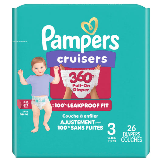 Pampers Cruisers 360 Diapers Size 3 26 Count Pampers Diapers - Cruisers 360° - Size 3, Designed for Active Babies, Pull On Diaper, EZ Off Tabs Designed for Easy Changes, 1 Pack (Count of 26)