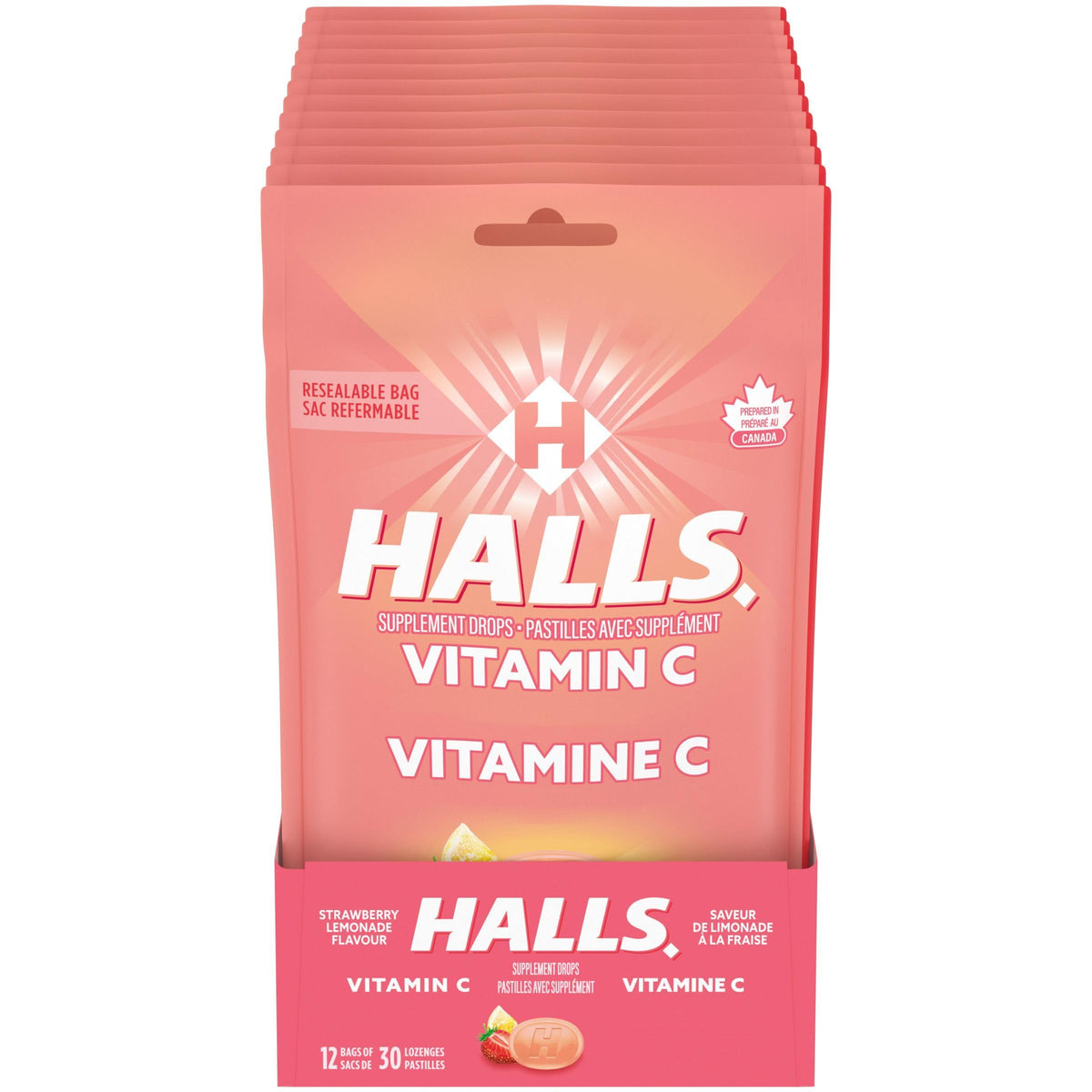 HALLS VITC STRWBRYLEMD BG 30PC, Pack of 12